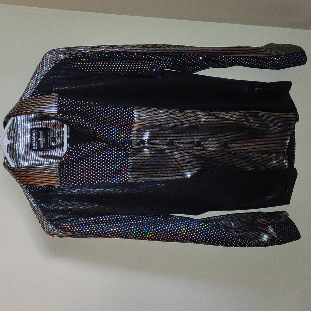 Two Tone Shiny Sequin Button Down Long Sleeve Shirt